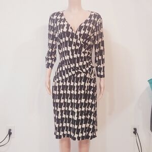 Black Label By Evan-Picone Women’s Black Ivory Stretch Faux Wrap Dress Size: 14
